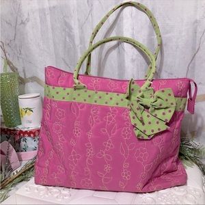 Pink & Lime Embroidered Canvas Tote